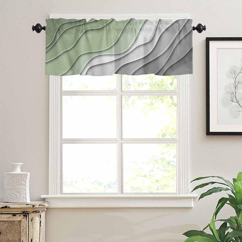 Sage Green Grey Ombre Valances for Windows, Modern Geometric Kitchen Curtains, 54" x 18"