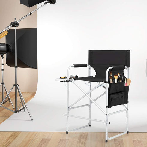 41'' 400LBS Tall Directors Chair, Portable Makeup Artist Chair with Side Table, Tall Folding Chair for Camping, Home