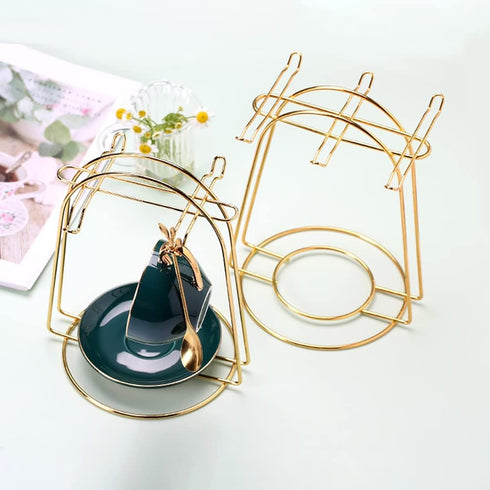 Coffee Mug Holder, 4 Hooks Metal Iron Gold Countertop Coffee Cup Tree Holder Stand for Kitchen Decor