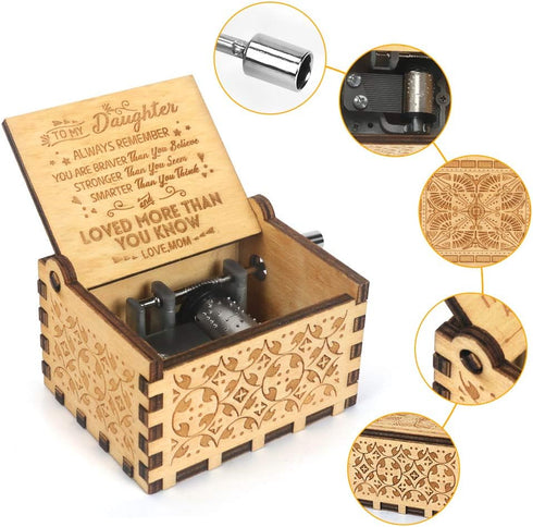 Music Box Hand Crank Engraved Musical Box, You are My Sunshine Antique Vintage Gift for Daughter from Mom