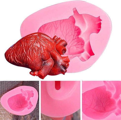 2PCS Halloween Heart and Brain Silicone Molds - DIY Human Organ Fondant Mould for Cake, Candy, Biscuit, Kitchen Tools