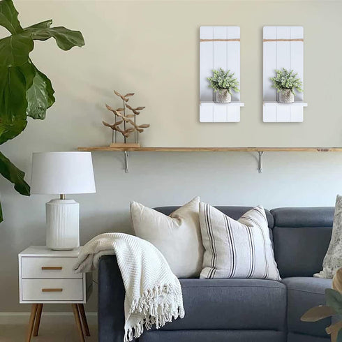 Set 2 HPC Decor Candle Sconces of - Handmade Wall Sconce Candle Holders - White Wood Modern Farmhouse Wall Decorations