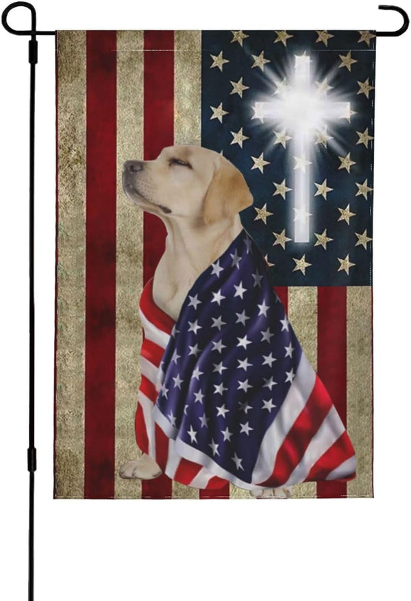Yellow Labrador Retriever American Patriot Garden Flag, 12.5"X18" Double Sided Outdoor House Decor