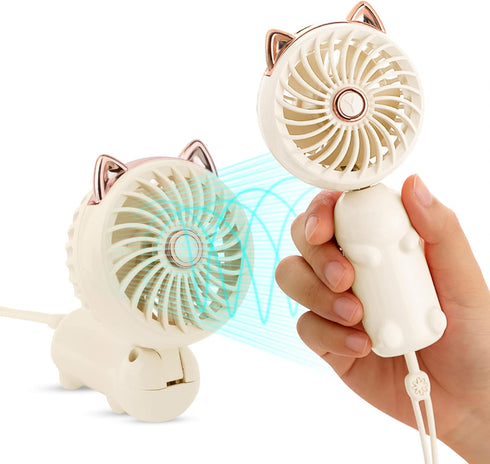 QearFun Handheld Lanyard Fan, Mini USB Rechargeable Battery Fan, 3 Speed Strong Personal Table Fan (Purple & Pink)