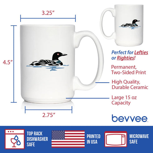 Loon Coffee Mug, Fun Bird Gifts and Lake Decor for Wildlife Lovers, Large 15oz White Ceramic Mug