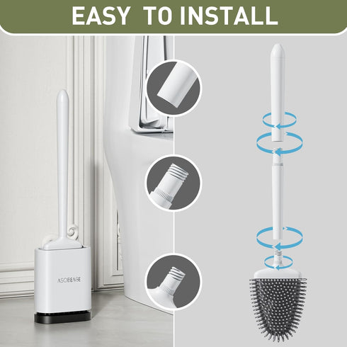 ASOBEAGE Deep Cleaner Toilet Brush, Silicone Toilet Brush with No-Slip Long Handle and Flexible Bristles, Quick Drying