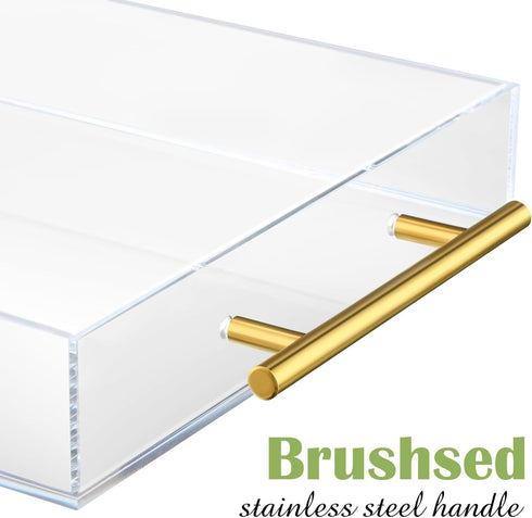 meekoo 3 Pcs Tray with Handles - Clear Acrylic Serving Tray, Spill Proof Decorative Organizer for Coffee Table