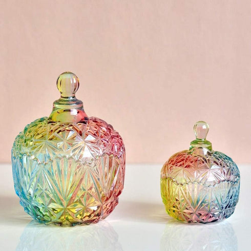 Danmu Colorful Glass Storage Jar with Lid, Candy & Cookie Jar, Jewelry Box, Buffet & Biscuit Containers (260ml)