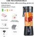 Portable Blender Cup, Electric USB Mini Juicer Blender for Shakes and Smoothies, Juice, 380ml, Six Blades Great for