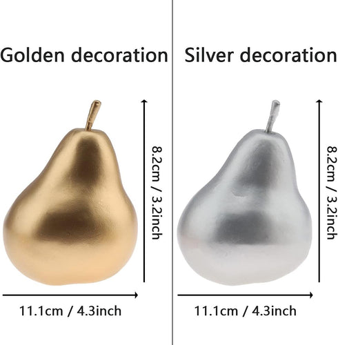 Meiwlong 6 PCS Fake Plastic Pear Silver Golden Decoration New Year Artificial Realistic Fruit Model Faux Lifelike
