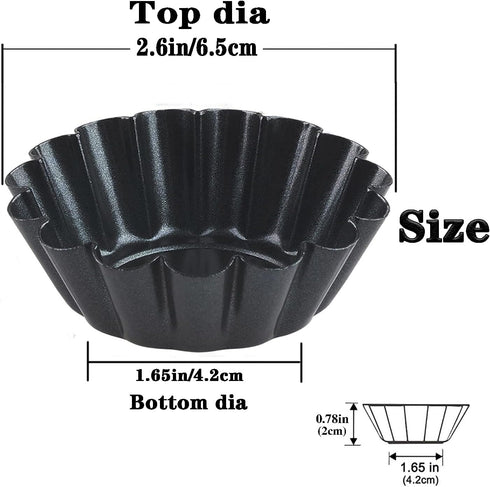Egg Tart Molds 12PCS Mini Carbon Steel Non Stick Tart Pans for Baking, 2.6 Inch Tart Pan Set