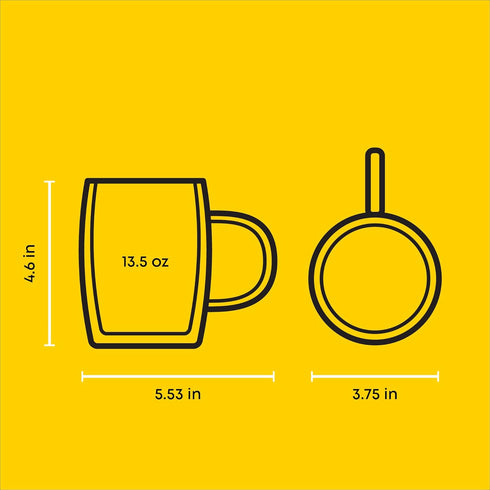 13.5-Ounce Set 2 JoyJolt Double Wall Glasses Insulated Mugs Double Walled Glass Cups For Coffee Tea