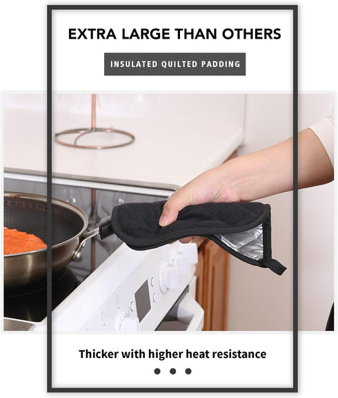 Joyhalo 4 Pack Black Pot Holders - Heat Resistant Terry Cloth Oven Hot Pads