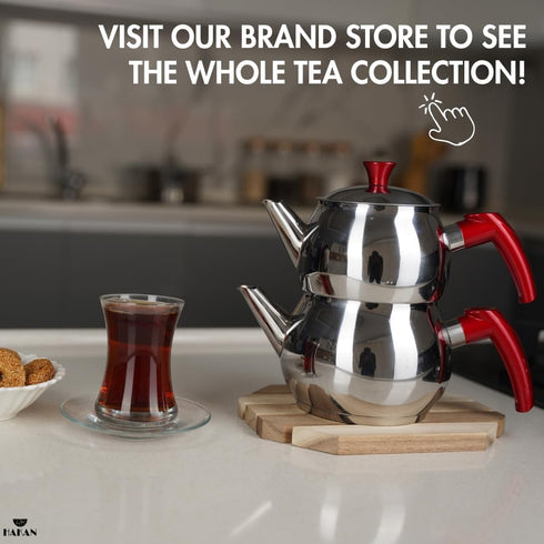 Set Set, 0.84 1.26 Hakan Teapot with Self Strainer Double Lids, Stainless Steel Mini Double Bondy Tea Pot Turkish