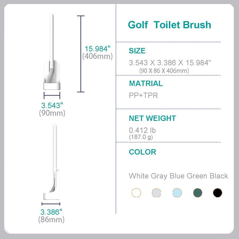 Toilet Brush with Holder, Long Handle Golf Toilet Brush 360° Deep Cleaning Flexible Silicone Wall Mounted for Bathroom