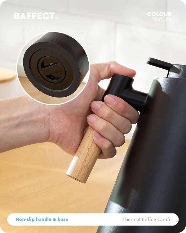 Baffect Thermal Coffee Carafe - Upgraded 34oz Plastic Double Wall Vacuum Insulated Flask for Hot or Cold Drinks
