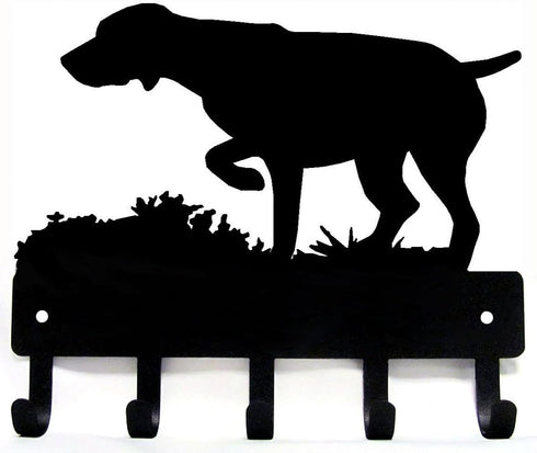 German Shorthaired Pointer Key Holder for Wall - GSP on Point - Small 6 inch Wide with 5 Hooks - Made in USA
