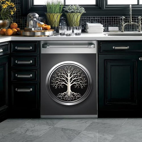 Stainless Steel Tree Dishwasher Magnet Cover Panel, Tree of Life Fridge Door Decal, 23" x 26" Magnetic Sticker