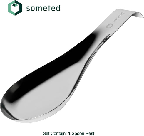 Large Stainless Steel Spoon Rest, Metal Ladle Rest Utensil for Kitchen Counter, Stylish Silver Spoon Holder