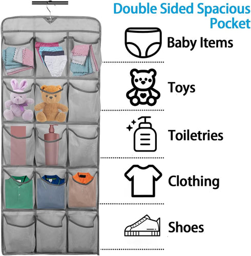 2Pcs 30 Closet 360 Large Pockets Dual Sided Hanging Shoe Organizer for Shoe Storage Shelves with Rotating Hanger Space