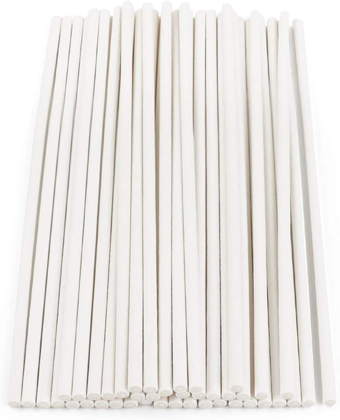 100Pcs 6 Inch Cake Pop Sticks, White Paper Lollipop Sticks for Cookies, Candy, Chocolate, Cake Topper