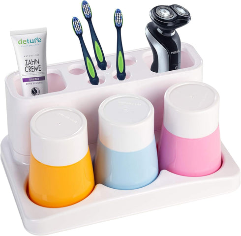 Set Aebeky Toothbrush Holder Kids Family for Bathroom Storage Organizer (Orange+Blue+Pink)