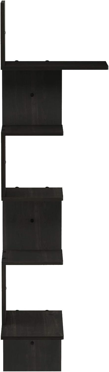5-Tier Furinno Rossi Wall Mounted Shelves, Rectangle, Espresso/Black