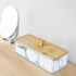 Acrylic Qtip Holder Dispenser with Wood Lid, 3 Compartment Bathroom Organizer for Cotton Swabs and Pads, Countertop