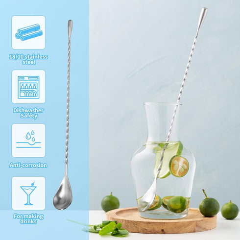 2 Pcs Stainless Steel 12 Inch Bar Mixing Spoon, Cocktail Spoon with Spiral Pattern