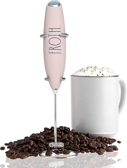 Rae Dunn Handheld Electric Milk Frother, Drink Mixer, Coffee Frother, Frappe Maker, Latte Maker (Pink)