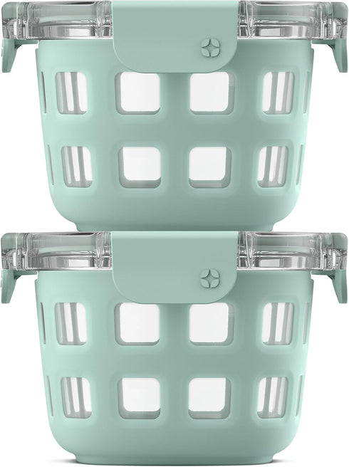 Ello Duraglass 2-Pack 2 Cup Reusable Glass Container Jar with Leak Proof