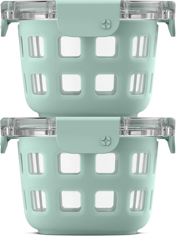 Ello Duraglass 2-Pack 2 Cup Reusable Glass Container Jar with Leak Proof
