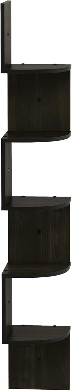 5-Tier Furinno ROSSI Floating Book Shelves for Wall, Zigzag Corner Shelf Wall Mounted, Radial Corner Floating Shelf