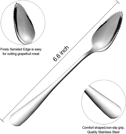 5 PCS Stainless Steel Grapefruit Spoons, Serrated Edge Utensil Set with Thick Gauge Handle for Kiwi, Dessert, Citrus
