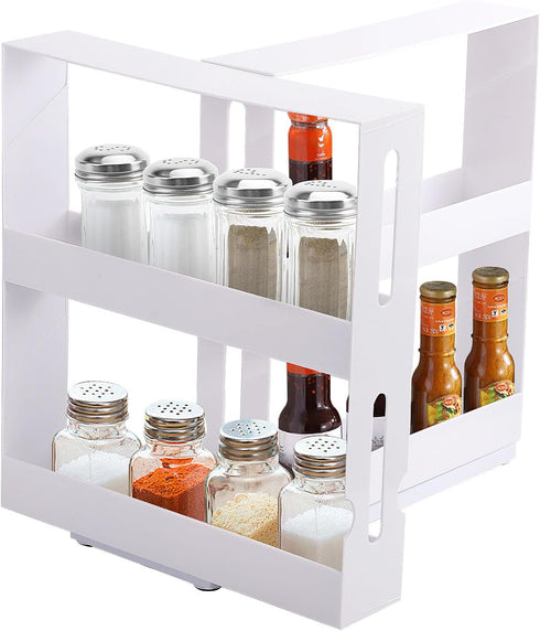 INFILM 2 Tier Spice Rack, Multifunctional Rotating Cupboard Organizer, Swivel Storage Shelf