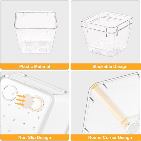 SMARTAKE 28 Piece Drawer Organizers with Non-Slip Silicone Pads, Clear Storage Tray for Makeup, Jewelry, Utensils