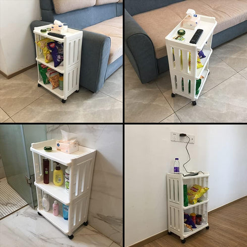 TENBOAT 3 Rolling Storage Utility Cart Slim Organizer Shelf with Wheels Tier Narrow Places Mobile Shelving Unit Tower