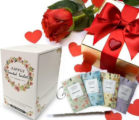 14 Packs Scented Sachets, Lavender, Rose, Jasmine, Ocean, Vanilla, Sandalwood, Gift Box with 6 Different Scents