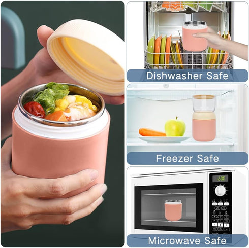 2-Tier Oatmeal Yogurt Containers, Stainless Steel Insulated Food Containers with Lids and Spoons, Cereal Cup