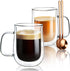 Double Walled Glass Coffee Mugs 16 OZ, Borosilicate Glass Coffee Cups Set