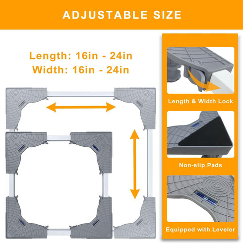 Mini Fridge Stand Adjustable Universal Base, 4 Strong Feet Washer Dryer Pedestal for Refrigerator, Grey