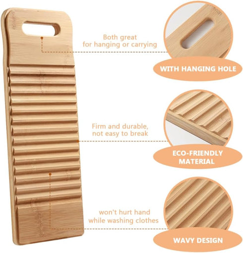 Large Washboard 15.7"x5.9", Hand Washing Board for Laundry, Natural Bamboo Old Fashioned Wash Board