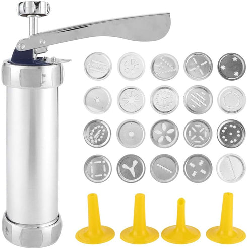 Cookies Press Cookies Press Silver Aluminum Alloy + Abs Cookies Press Maker Kit Biscuits Maker Press Machine Bakeware With 20 Cookies 4 Nozzles