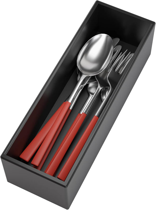 Black Bamboo Drawer Organizer - Multi-Use Silverware & Utensil Holder for Kitchen, Bathroom, Office, Jewelry (9"3"2.5")