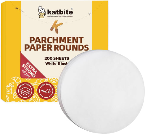 Katbite Heavy Duty Parchment Rounds - 200 Pcs 8 Inch for Cake Baking, Air Fryer Liners