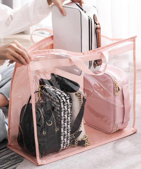 CINPIUK Handbag Dust Bags Clear Purse Storage Organizer for Closet Small to Extra Large Handbags Dust Free Bags Hanging Zipper Storage Bag with Hooks, (Pink, 4 Sizes-4PCS) by CINPIUK