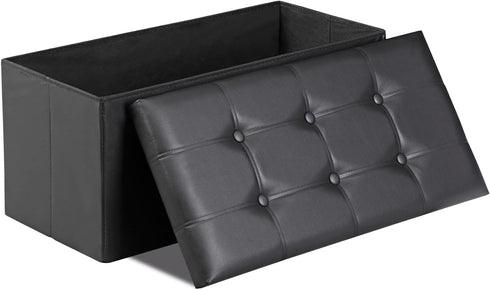Nouva 30 Inches Ottoman Storage Bench, Folding Design Chest Faux Leather Ottomans Footrest for Bedroom Living Room