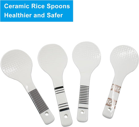 4 Piece Ceramic Rice Paddle Spoon and Spatula Set, Heat Resistant Rice Scooper