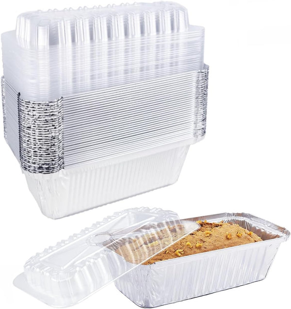 Disposable Bread Pans With Lids Bakeware Set, 30 Pack, 1.5lb, 8x4" Aluminum Foil Loaf Pans for Baking, Storing, Freezing
