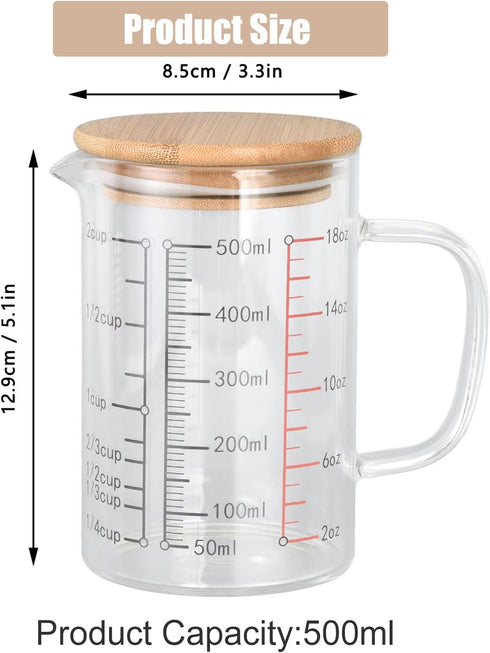 500ml Nozzle Coffee(500ML) Heat Resistant Glass Measuring Cup, Clear Glass Drinking Container with V Shaped Microwave